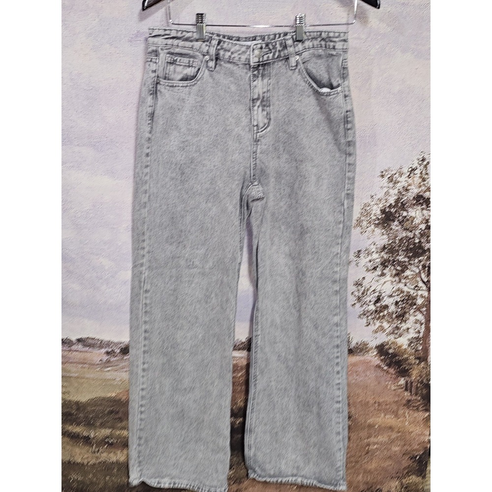 Ashley Mason Jeans Womens 5/27 Gray Straight High Rise Acid Wash Bows